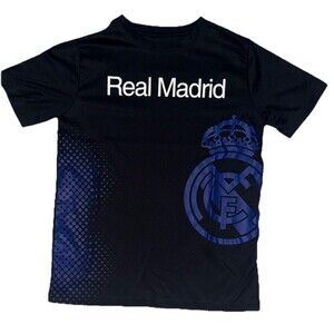 Real Madrid 100% Madridista Youth Large Black Blue Logo Soccer T-Shirt